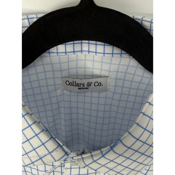 NWT Collars & Co Blue Grid Dress Collar Polo Shirt Men’s Medium 4-Way Stretch - Picture 5 of 9